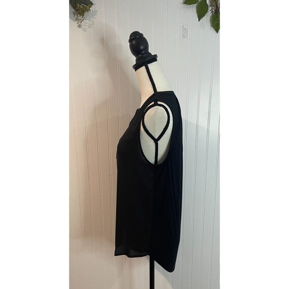 Ann Taylor Loft Black Sleeveless Split-Neck Blouse S - Picture 4 of 12